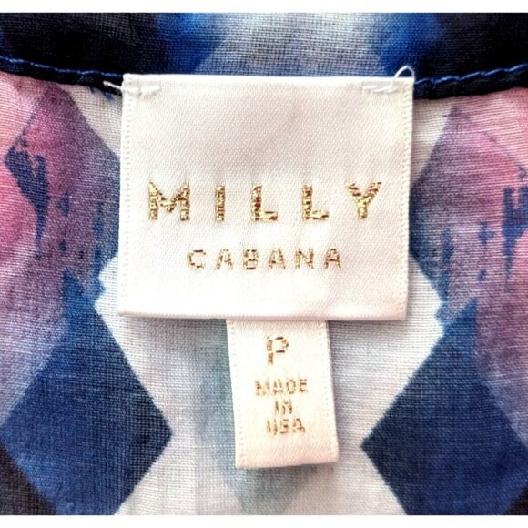 MILLY CABANA Capella Blue Kaleidoscope Ikat Cotton-Silk Cover-Up Tunic Size SP - Picture 3 of 6